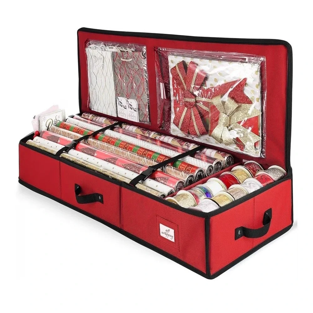 Red Heavy‎ Duty Christmas Wrapping Paper Storage Organizer Bag